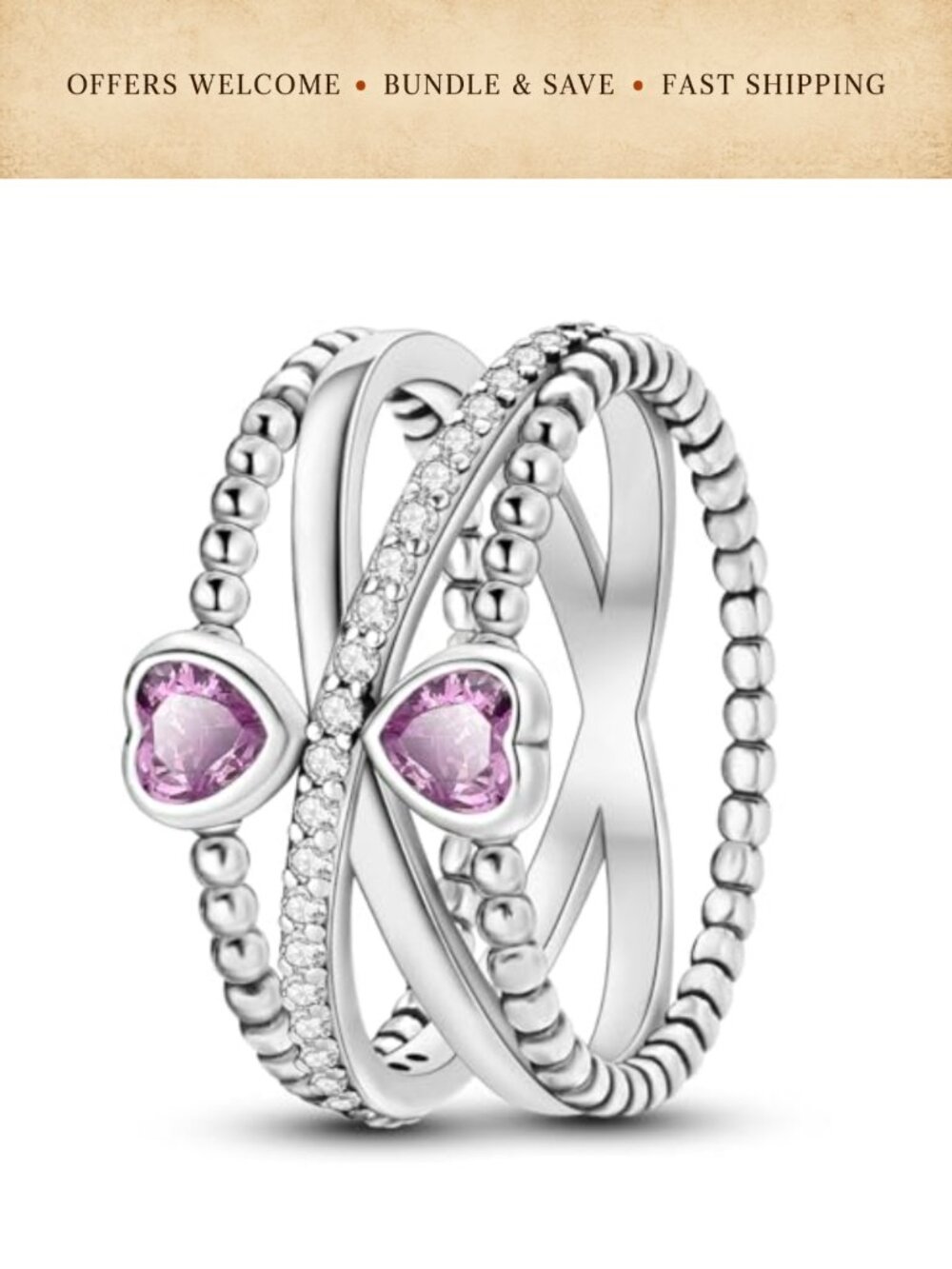 925 Sterling Silver Eternity Stackable Ring Cubic Zirconia Size 6